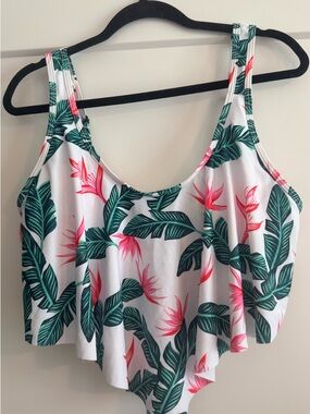 Tropical Print Swim Camisole - White with Green & Pink